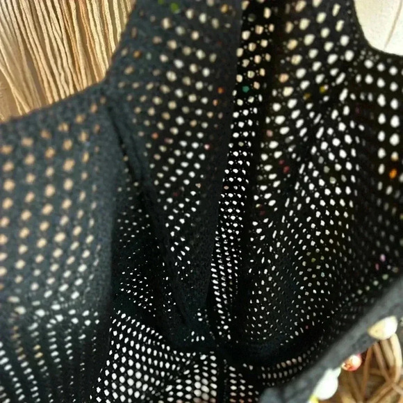 Boho Crochet Black Tote Bag with Colorful Beads - 15x12 Handmade Market Bag - Picture 9 of 9